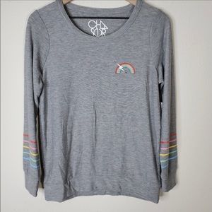 Chaser Gray Long Sleeve Unicorn Top Size Large